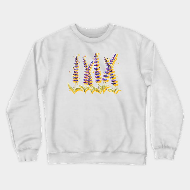 Lavender flowers with yellow background Crewneck Sweatshirt by cesartorresart